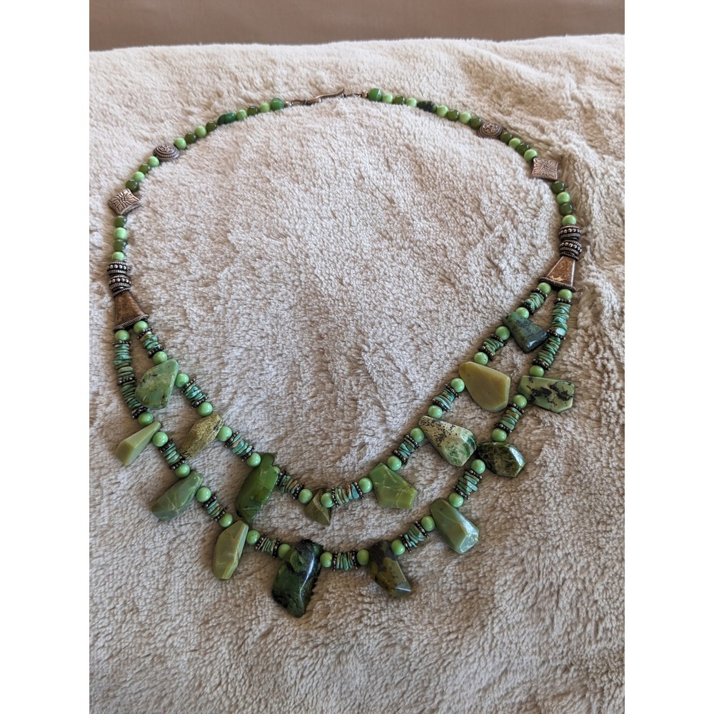 Artisan Handcrafted New Mexico Green Turquoise Double Strand Bib Necklace
